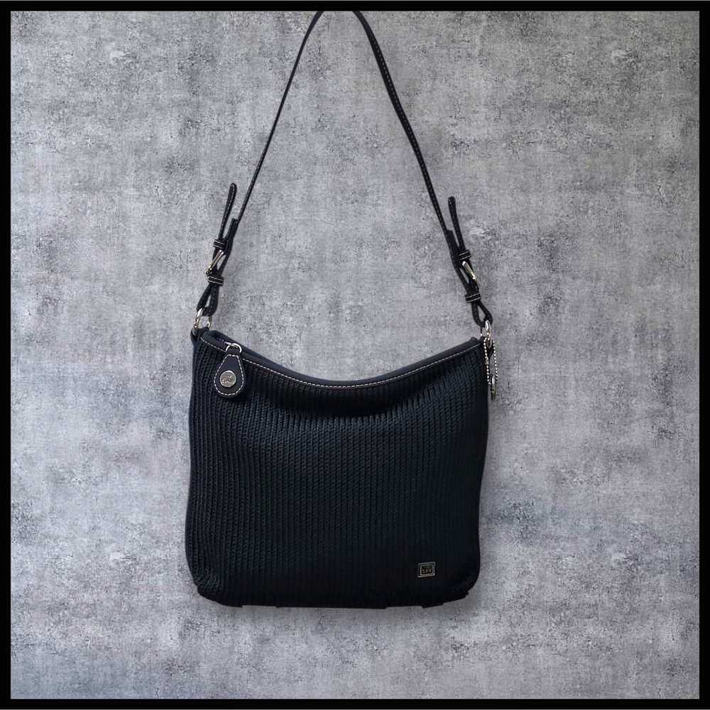 THE SAK Woven Knit Y2K Zipper Shoulder Bag Purse Black Green Blue Diamond Lining - Picture 13 of 13